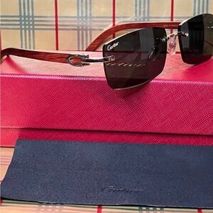 Cartier Unisex Wood Frame Sunglasses